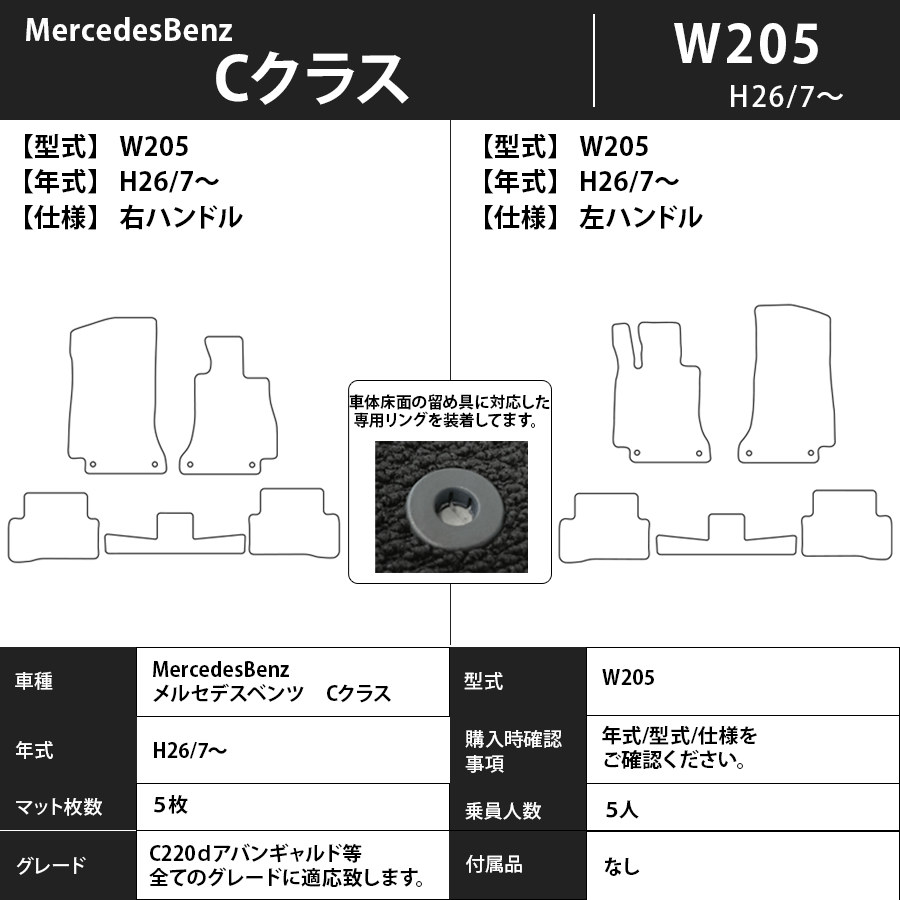 フロアマット　メルセデスベンツ　MercedesBenz　Cクラス　W205　セダン/ワゴン　26/7～　カーマット　抗菌　抗ウイルス　消臭　エコノミータイプ