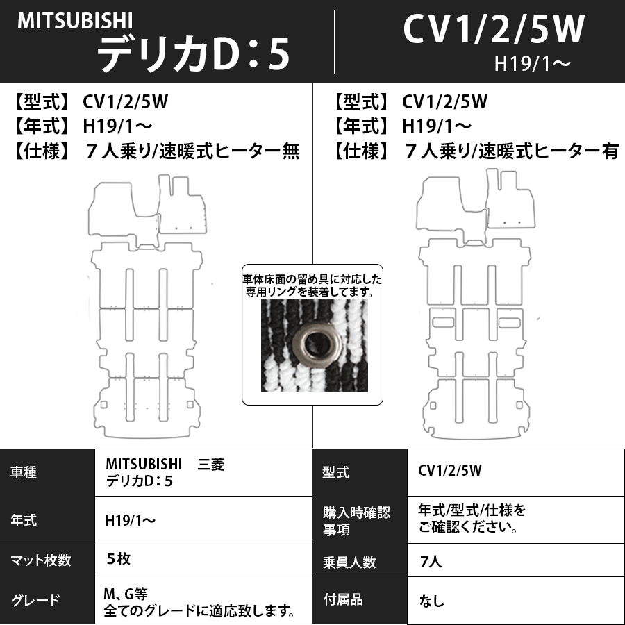 デリカ Ｄ：5 フロアマット CV1/2/5W 19/1～ エコノミータイプ