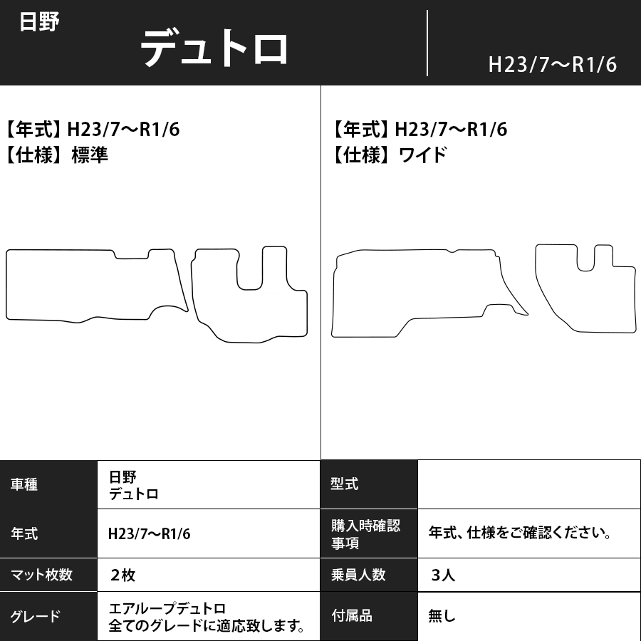 フロアマット 日野 デュトロ H23/7~R1/6 カーマット 抗菌 抗ウイルス 消臭 スタンダードタイプ