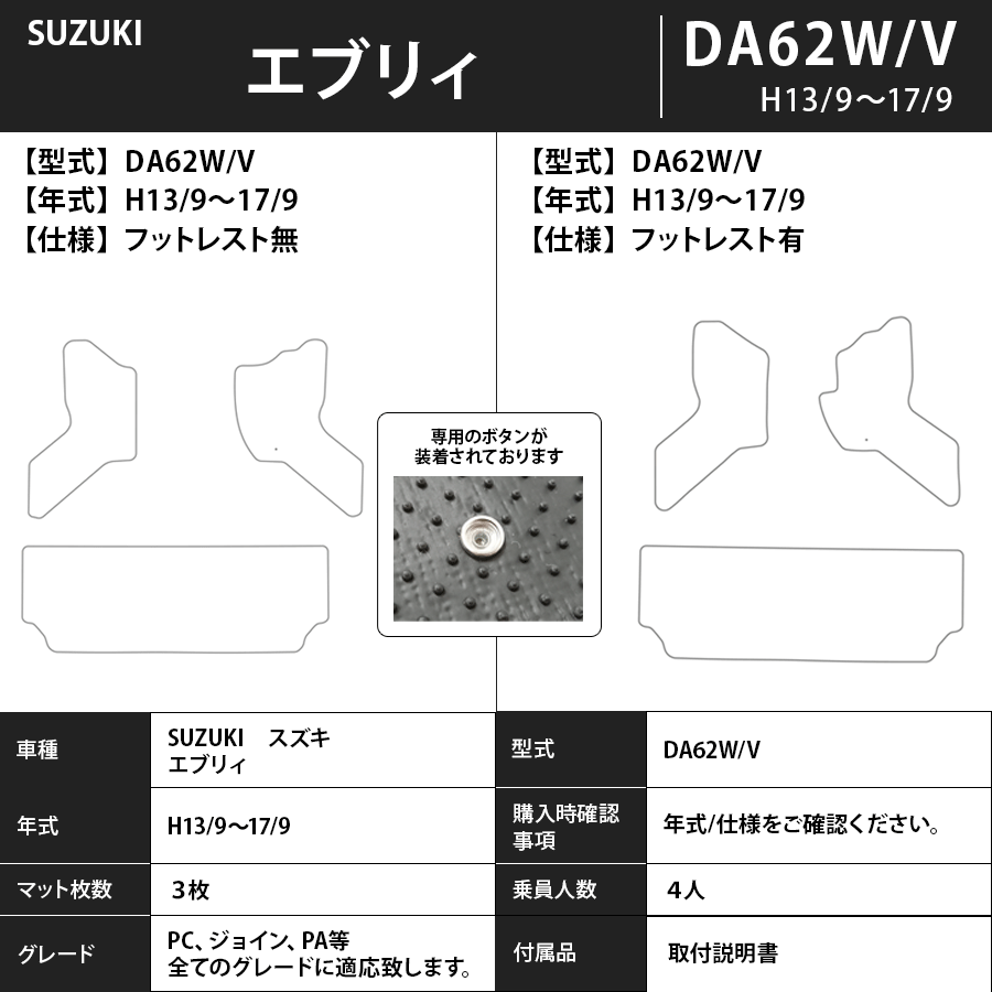 エブリィ/エブリィワゴン フロアマット DA62W/V 13/9～17/9 エコノミータイプ