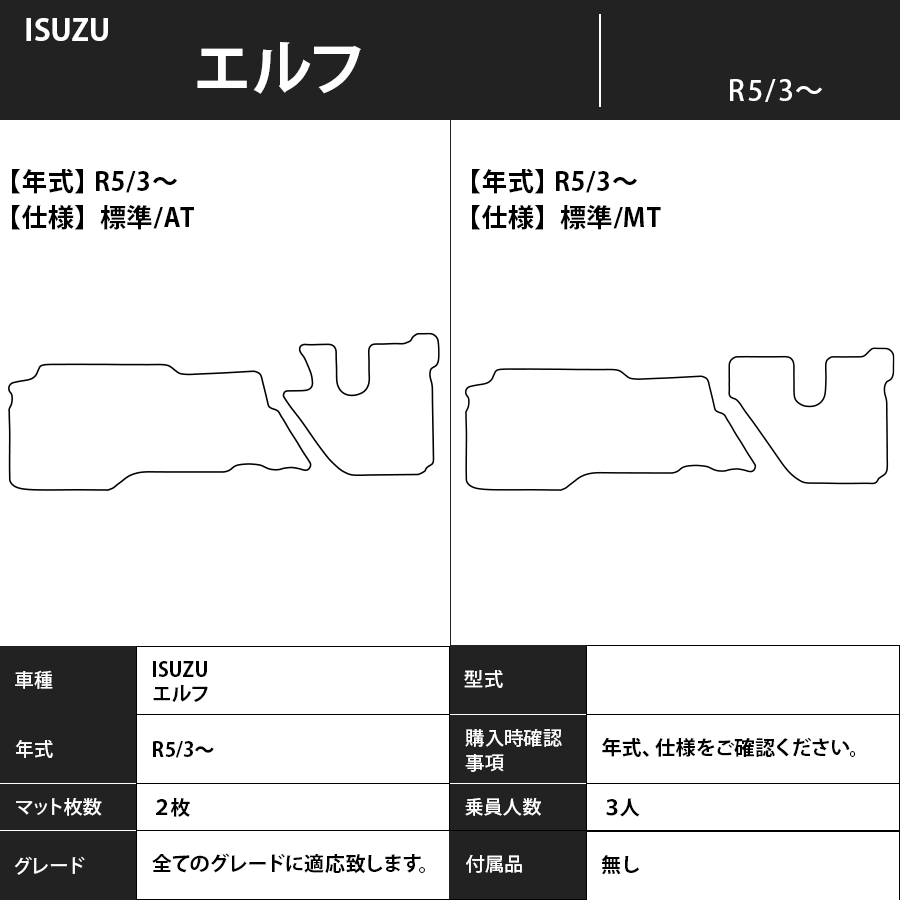 フロアマット　ISUZU　エルフ　R5/3～　カーマット　抗菌　抗ウイルス　消臭　スタンダードタイプ