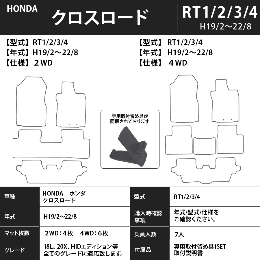 クロスロード フロアマット ＲＴ1/2/3/4 19/2～22/8 エコノミータイプ