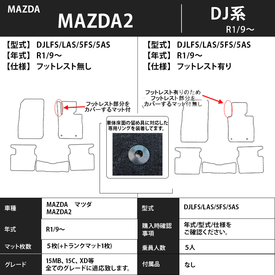 フロアマット　マツダ　MAZDA　MAZDA2　ＤＪ系　R1/8～　カーマット　抗菌　消臭　スタンダードタイプ