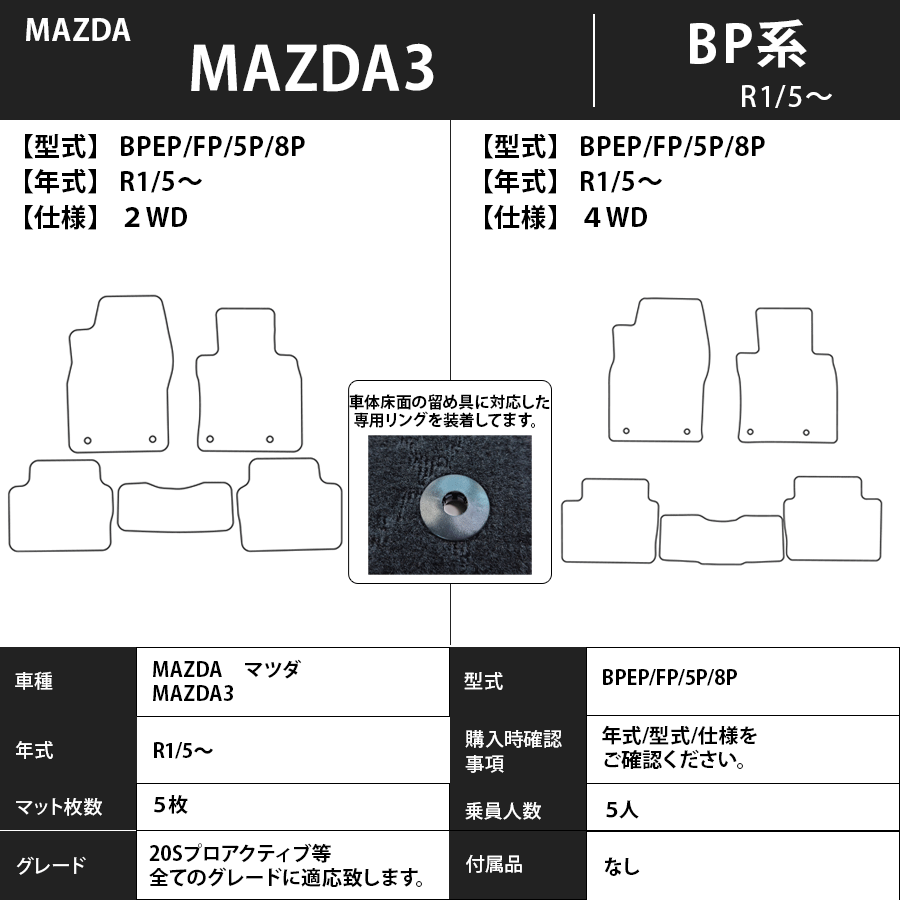 フロアマット　マツダ　MAZDA　MAZDA3　BP系　R1/5～　カーマット　抗菌　抗ウイルス　消臭　プレミアムタイプ