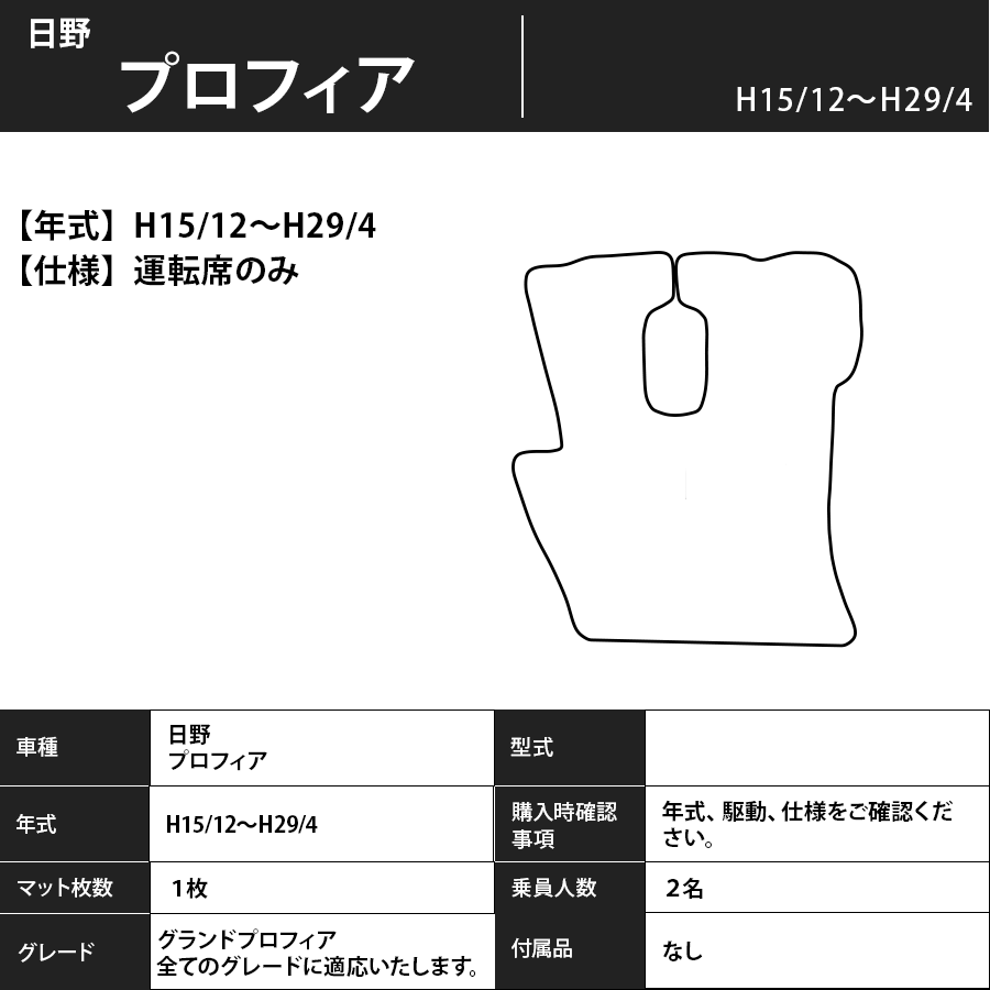 フロアマット　日野　プロフィア　H15/12～H29/4　運転席のみ　カーマット　抗菌　抗ウイルス　消臭　エコノミータイプ