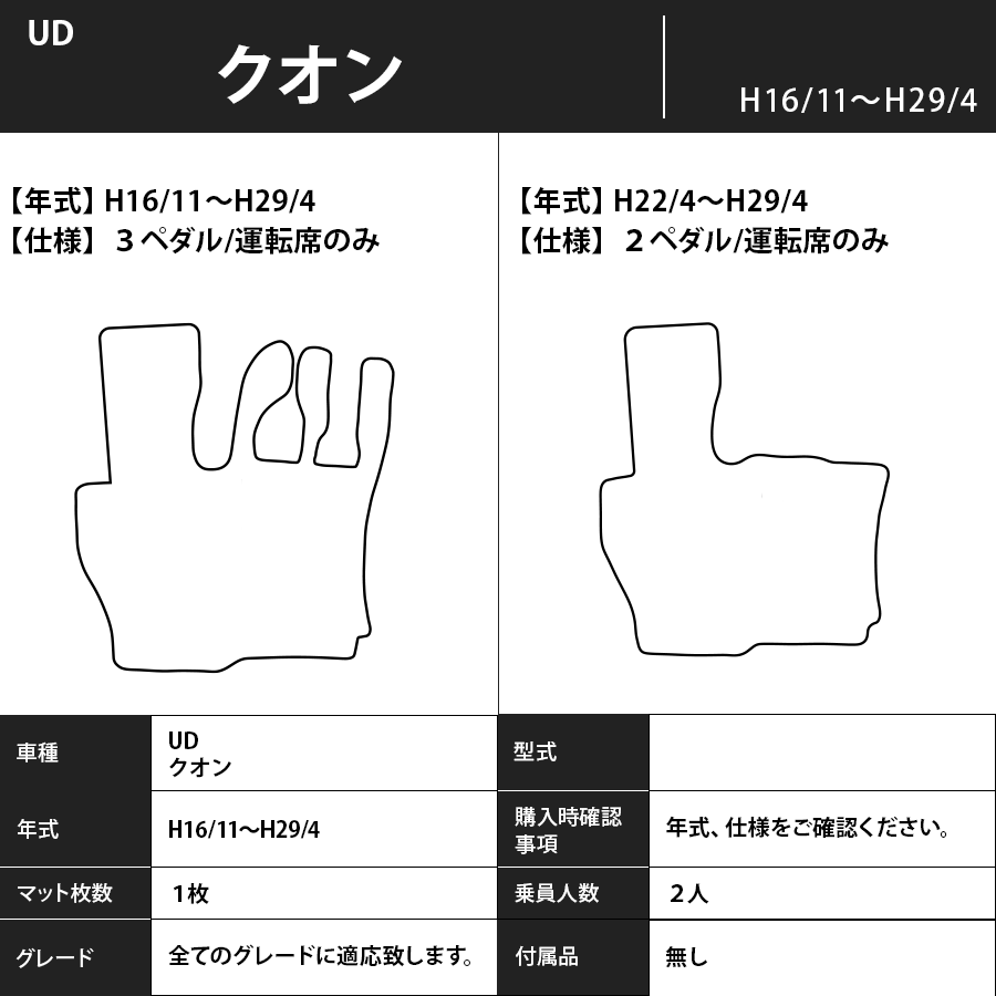 フロアマット　UD　クオン　H16/11～H29/4　運転席のみ　カーマット　抗菌　抗ウイルス　消臭　エコノミータイプ