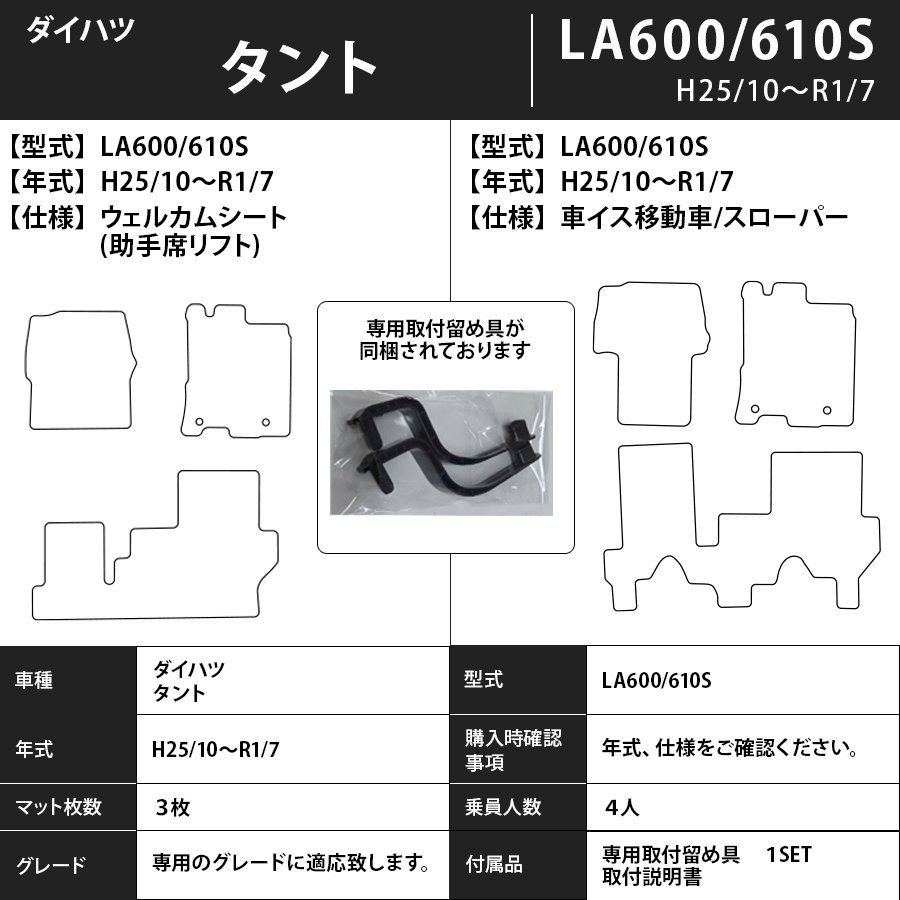 フロアマット ダイハツ DAIHATSU タント/カスタム 福祉車 LA600/610S H25/10~R1/7 カーマット 抗菌 抗ウイルス 消臭 プレミアムタイプ