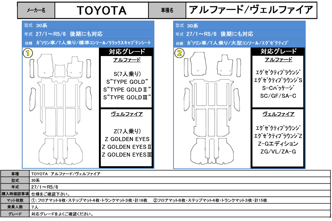 アルファード ヴェルファイア フロアマット 30系 27/1～R5/6エクセレント