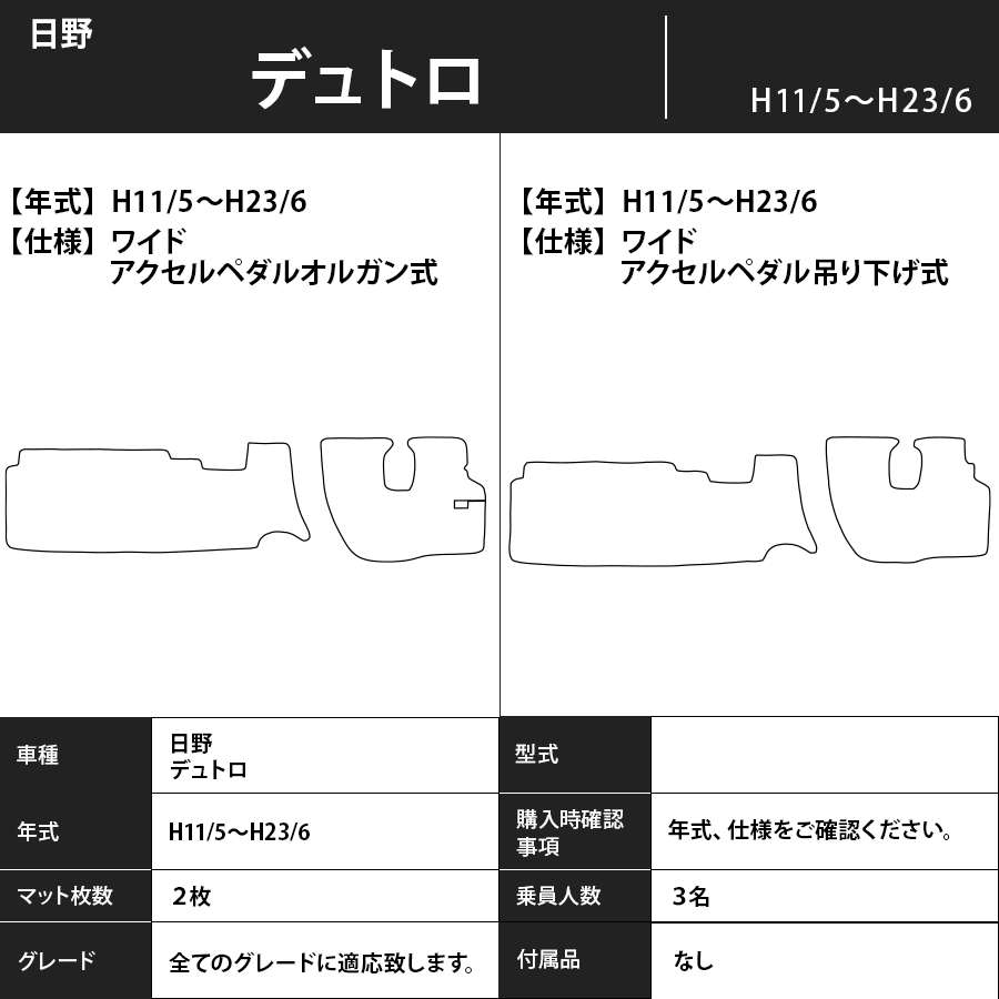 フロアマット 日野 デュトロ H11/5~H23/6 カーマット 抗菌 抗ウイルス 消臭 スタンダードタイプ