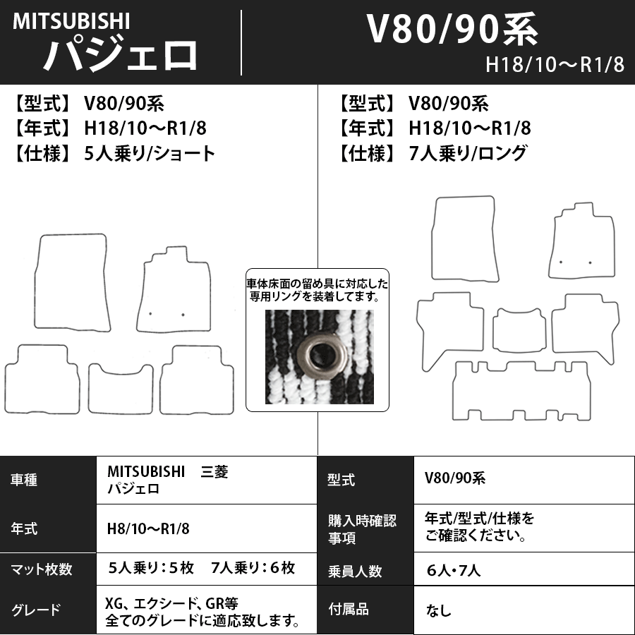 フロアマット　三菱　MITSUBISHI　パジェロ　V10～90系　3/1～R1/8　カーマット　抗菌　抗ウイルス　消臭　エコノミータイプ